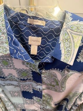 Chico's Navy, Pink & Light Green Paisley Button-Down Shirt